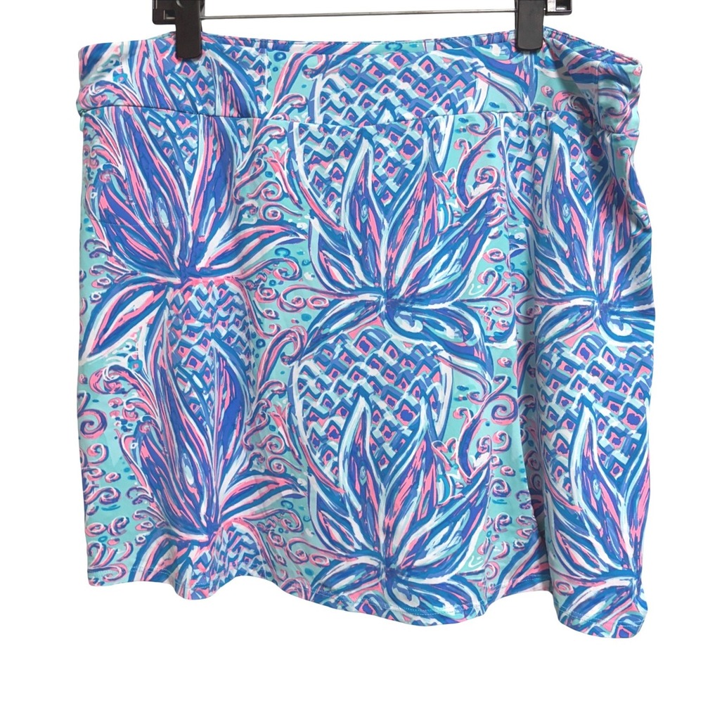Lulu-B Pineapple Print Tropical Blue Pink Skort Activewear Mini Skirt 1X